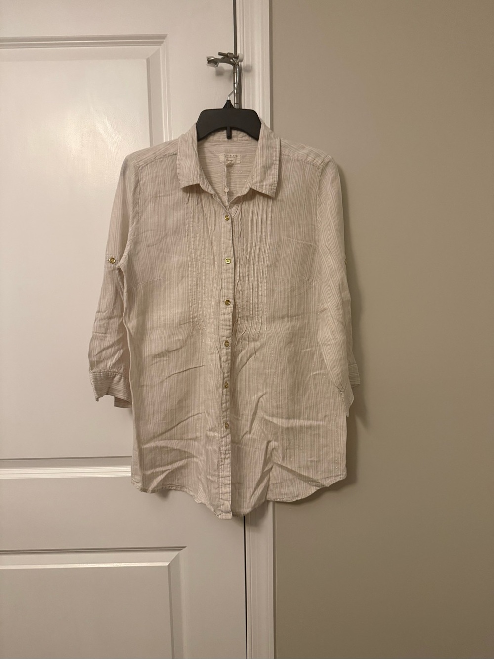 Charter Club Cream Pintuck Button-Up Blouse